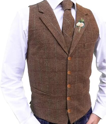 Men's Vest Soft Jacket Herringbone plaid Business Waistcoat for Gentleman Best Man Wedding Vest in Saudi Arabia