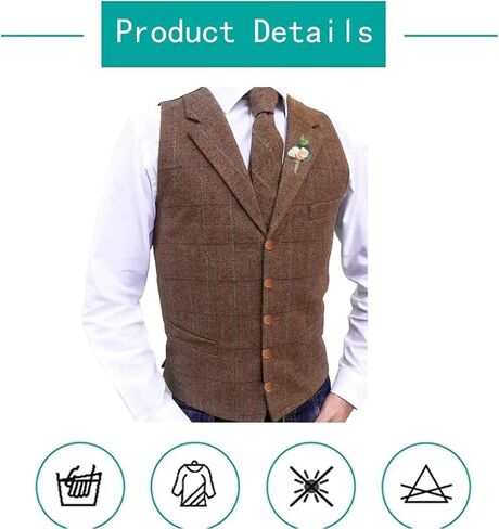 Men's Vest Soft Jacket Herringbone plaid Business Waistcoat for Gentleman Best Man Wedding Vest in Saudi Arabia