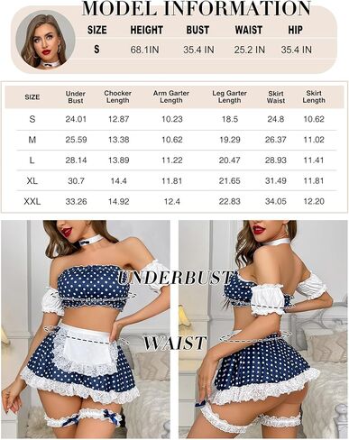 مجموعة الملابس الداخلية Genhoo Maid للنساء 6 قطع ملابس داخلية تنكري للخادمة، ملابس لعب الأدوار، ملابس داخلية، تنورة صغيرة للحفلات in Kuwait
