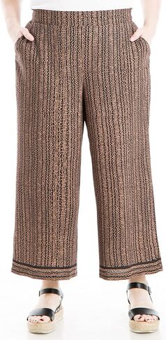 Max Studio Women's Plus Size Wide Leg Pant with Pockets, Black/Cognac Sonic Lines in Saudi Arabia