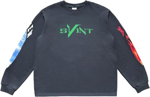 سويت شيرت Arnodefrance للرجال ذو طباعة جرافيك V عتيقة، بلوزات قطنية كبيرة الحجم مغسولة بياقة دائرية in Kuwait