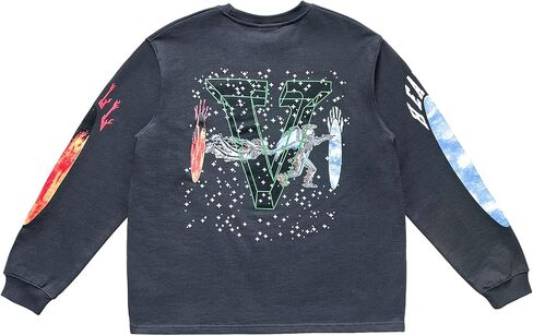 سويت شيرت Arnodefrance للرجال ذو طباعة جرافيك V عتيقة، بلوزات قطنية كبيرة الحجم مغسولة بياقة دائرية in Kuwait