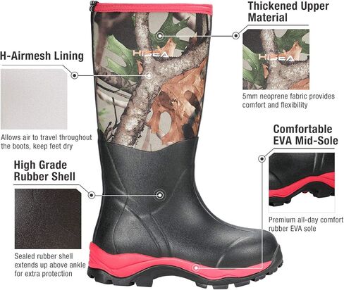 HISEA Women's Hunting Boots Insulated Rubber Boots Waterproof Outdoor in Saudi Arabia