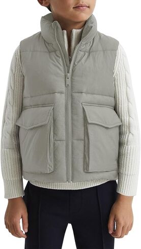 سترة منتفخة للأولاد من Meikulo سترة أطفال بسحاب وياقة واقفة مبطنة بدون أكمام سترات خارجية من 5 إلى 14 سنة in Kuwait