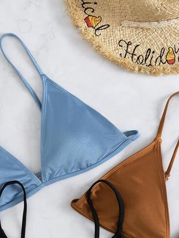 OYOANGLE Women's 3 Pack Triangle Bikini Tops No Bottom Spaghetti Strap Bating Suit Tops Swimwear in Saudi Arabia