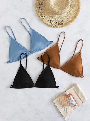 OYOANGLE Women's 3 Pack Triangle Bikini Tops No Bottom Spaghetti Strap Bating Suit Tops Swimwear in Saudi Arabia