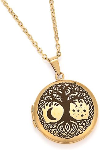Life Of Tree with Moon and Star Locket Necklace，That Can Holds Pictures Inside Stainless Steel，Celtic Family Tree Pendant for Women in Saudi Arabia