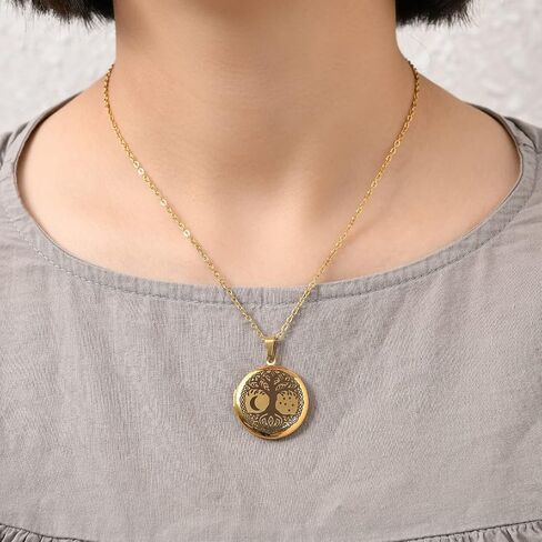 Life Of Tree with Moon and Star Locket Necklace，That Can Holds Pictures Inside Stainless Steel，Celtic Family Tree Pendant for Women in Saudi Arabia