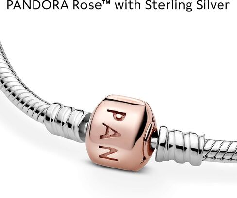 Pandora Logo Barrel Clasp Snake Chain Bracelet - Two-Tone Charm Bracelet for Women - Compatible Moments Charms - Sterling Silver Gold - Gift for Her in Saudi Arabia