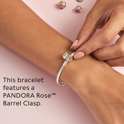 Pandora Logo Barrel Clasp Snake Chain Bracelet - Two-Tone Charm Bracelet for Women - Compatible Moments Charms - Sterling Silver Gold - Gift for Her in Saudi Arabia