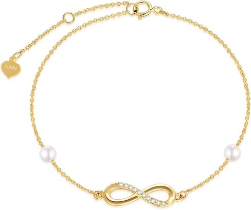 SISGEM 14k Gold Diamond Infinity Bracelet for Women, Real Gold Pearl Love Jewelry Gifts for Wife, Present for Her, 6.9"-8.3" in Saudi Arabia