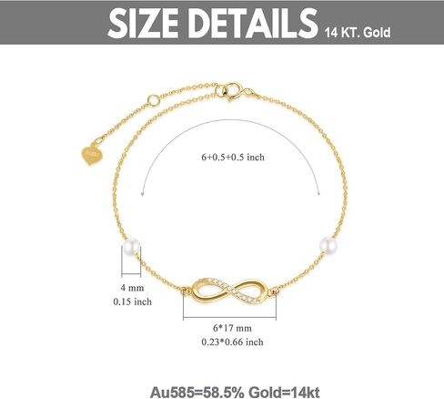 SISGEM 14k Gold Diamond Infinity Bracelet for Women, Real Gold Pearl Love Jewelry Gifts for Wife, Present for Her, 6.9"-8.3" in Saudi Arabia