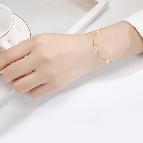 SISGEM 14k Gold Diamond Infinity Bracelet for Women, Real Gold Pearl Love Jewelry Gifts for Wife, Present for Her, 6.9"-8.3" in Saudi Arabia