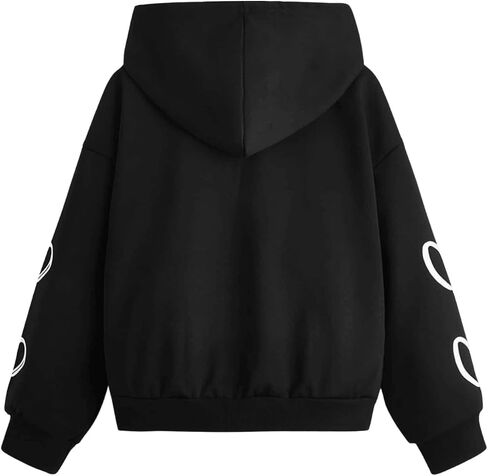 SweatyRocks Girl's Heart Print Long Sleeve Drop Shoulder Sweatshirt Zip Up Hoodie Jacket in Saudi Arabia