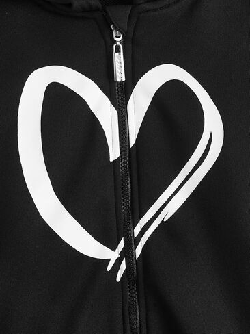 SweatyRocks Girl's Heart Print Long Sleeve Drop Shoulder Sweatshirt Zip Up Hoodie Jacket in Saudi Arabia