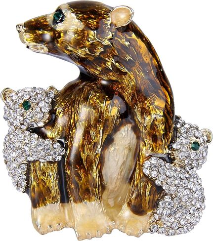 دبوس زينة للأطفال للأم والطفل من إيفر فايث، مجوهرات حيوانات جميلة كريستال بني المينا دب العائلة والطفل لون ذهبي شفاف in Kuwait