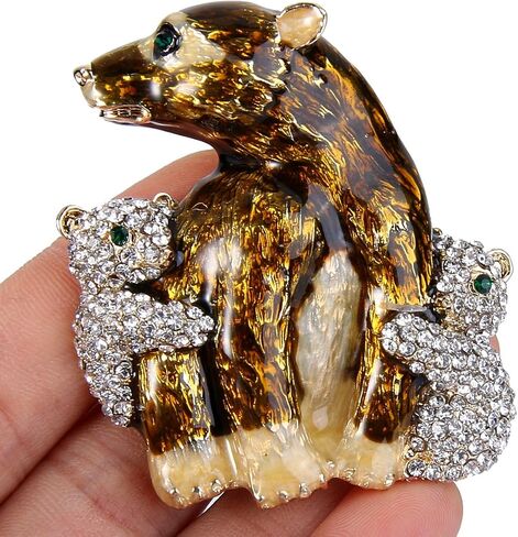 دبوس زينة للأطفال للأم والطفل من إيفر فايث، مجوهرات حيوانات جميلة كريستال بني المينا دب العائلة والطفل لون ذهبي شفاف in Kuwait