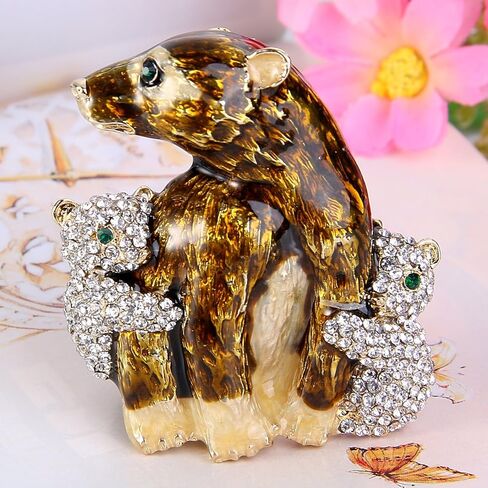 دبوس زينة للأطفال للأم والطفل من إيفر فايث، مجوهرات حيوانات جميلة كريستال بني المينا دب العائلة والطفل لون ذهبي شفاف in Kuwait