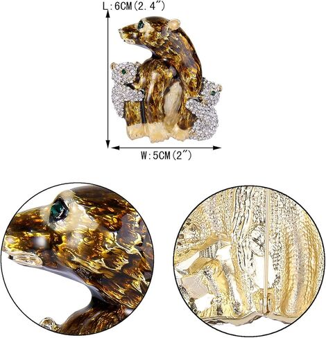 دبوس زينة للأطفال للأم والطفل من إيفر فايث، مجوهرات حيوانات جميلة كريستال بني المينا دب العائلة والطفل لون ذهبي شفاف in Kuwait