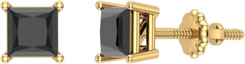 Black Diamond Stud Earrings for Women Men Princess Cut 14K Gold Gift Box Authenticity Cards in Kuwait