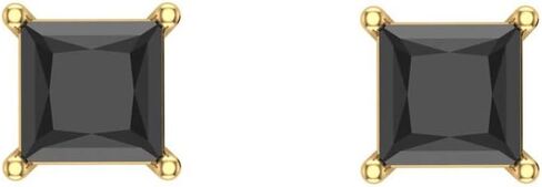 Black Diamond Stud Earrings for Women Men Princess Cut 14K Gold Gift Box Authenticity Cards in Kuwait