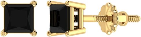 Black Diamond Stud Earrings for Women Men Princess Cut 14K Gold Gift Box Authenticity Cards in Kuwait
