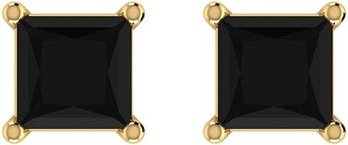 Black Diamond Stud Earrings for Women Men Princess Cut 14K Gold Gift Box Authenticity Cards in Kuwait
