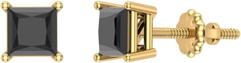 Black Diamond Stud Earrings for Women Men Princess Cut 14K Gold Gift Box Authenticity Cards in Kuwait