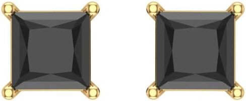 Black Diamond Stud Earrings for Women Men Princess Cut 14K Gold Gift Box Authenticity Cards in Kuwait