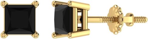 Black Diamond Stud Earrings for Women Men Princess Cut 14K Gold Gift Box Authenticity Cards in Kuwait