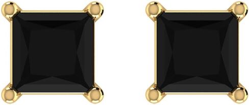 Black Diamond Stud Earrings for Women Men Princess Cut 14K Gold Gift Box Authenticity Cards in Kuwait