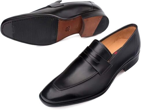 Mezlan Newport - Mens Luxury Penny Loafer Featuring Hand Finishes - Smooth European Calfskin Loafer - Handcrafted in Spain - Medium Width (Black, 9.5) in Saudi Arabia