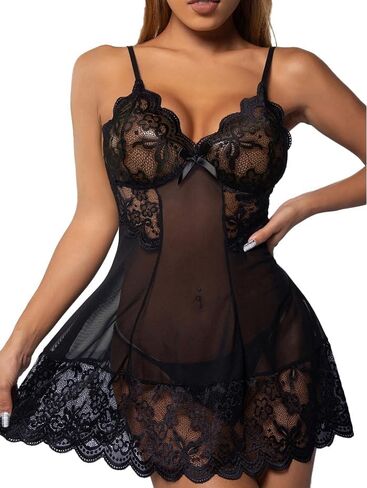 قميص نوم نسائي شفاف شبكي عميق برقبة على شكل حرف V من الدانتيل بيبي دول قميص مثير in Kuwait