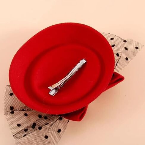 Vintage Bowknot Veil Hat Mini Top Hat Pill Box Hat Classic Wedding Party Hat with Clip for Ladies Women Red in Saudi Arabia