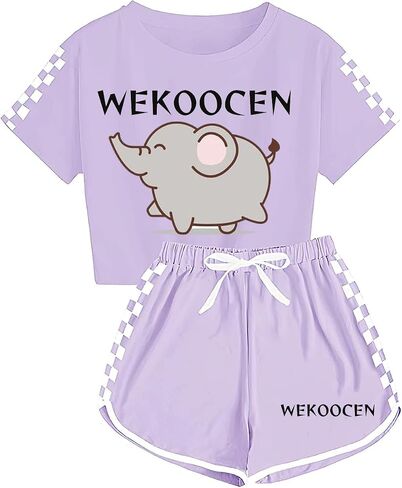 Girls Short Sleeve Shirt and Shorts Set Kids 2-Piece Cute Print Tracksuit Sets in Saudi Arabia