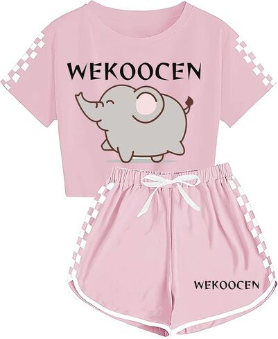 Girls Short Sleeve Shirt and Shorts Set Kids 2-Piece Cute Print Tracksuit Sets in Saudi Arabia