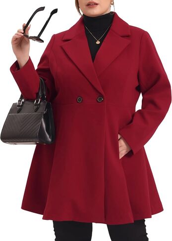 Agnes Orinda Plus Size Peacoat for Women Elegant A Line Notched Lapel Double Breasted Long Coat in Saudi Arabia