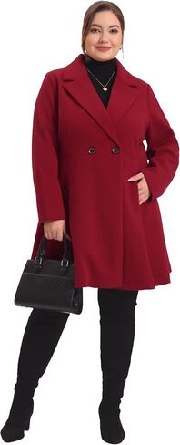 Agnes Orinda Plus Size Peacoat for Women Elegant A Line Notched Lapel Double Breasted Long Coat in Saudi Arabia