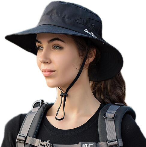 Womens Summer Sun Hat Beach Hat Wide Brim Outdoor UV Protection Hat Packable Mesh Bucket Hat with Ponytail Hole in Saudi Arabia