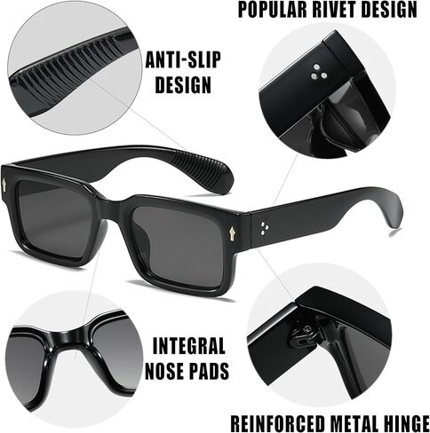 Square Thick Frame Black Sunglasses for Men Women Trendy Rectangle Sun Glasses Shades UV400 Protection in Saudi Arabia