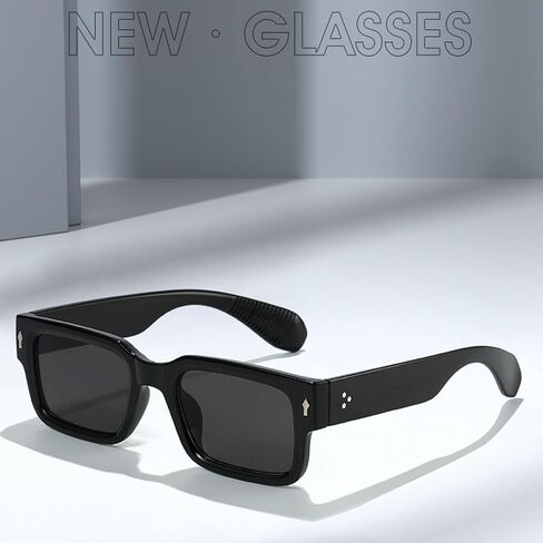 Square Thick Frame Black Sunglasses for Men Women Trendy Rectangle Sun Glasses Shades UV400 Protection in Saudi Arabia