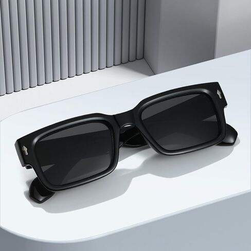 Square Thick Frame Black Sunglasses for Men Women Trendy Rectangle Sun Glasses Shades UV400 Protection in Saudi Arabia