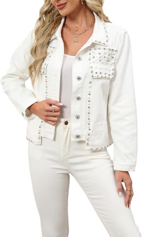 سترات جينز نسائية من LifeShe مطرزة باللؤلؤ ومزينة بأحجار الراين in Kuwait