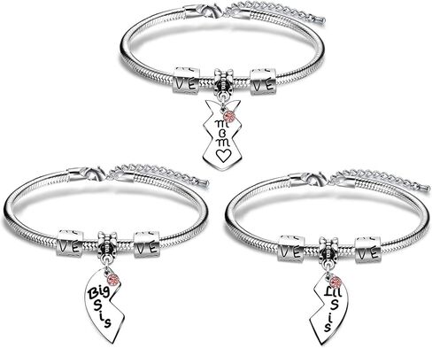 KENYG Mothers Day Christmas 3PCS Set Big Sis Mom Lil Sis Silver Bracelets Bangles For Mother Daughter in Saudi Arabia