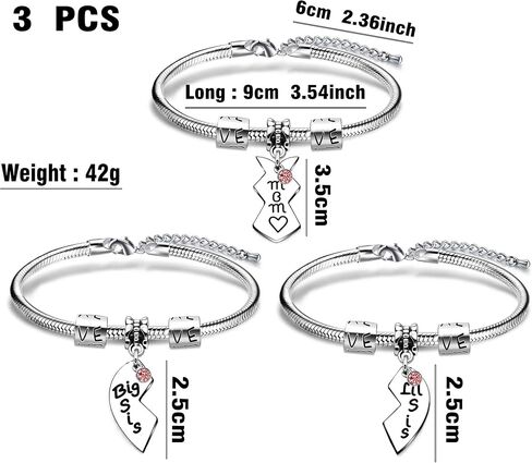 KENYG Mothers Day Christmas 3PCS Set Big Sis Mom Lil Sis Silver Bracelets Bangles For Mother Daughter in Saudi Arabia