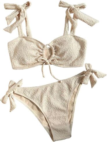 GORGLITTER Women's Knot Bikini Set Ring Linked Triangle Tie Side Thong Bikini Swimsuit in Saudi Arabia