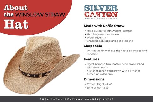 قبعة شمس صيفية من رافيا سترو ويسترن كاوبوي، فضي كانيون، طبيعي in Kuwait