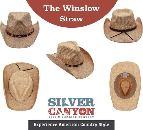 قبعة شمس صيفية من رافيا سترو ويسترن كاوبوي، فضي كانيون، طبيعي in Kuwait