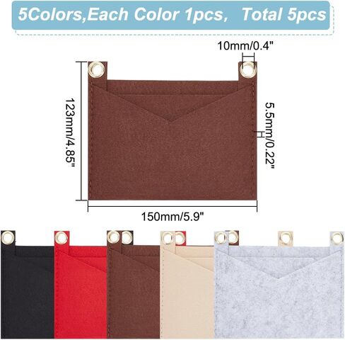 WADORN 5 Colors Felt Purse Insert Organizer, Envelope Bag Organizer Insert Rectangle Pocket Insert Liner with Grommets Bag in Bag for Women Clutch Pochette Purse, 5.9x0.22x4.85 Inch in Saudi Arabia