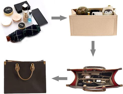 Felt Handbag Insert fit ONTHEGO MM Premium Felt Organizer for Your Designer Bags (Large, Beige) in Saudi Arabia